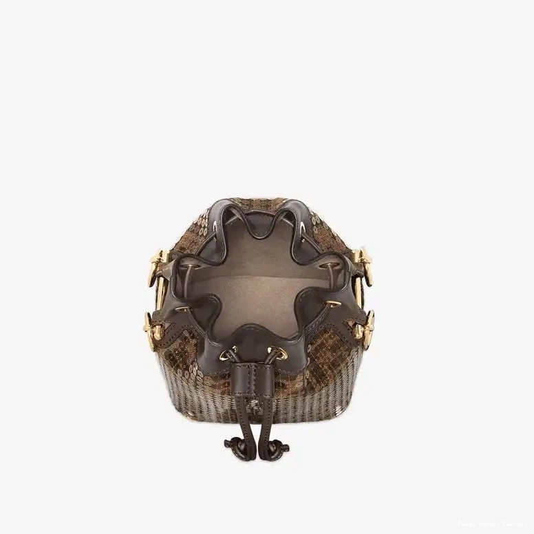 Cheap HOT Mon Brown Sequins with Bag Bucket In Fabric Tresor Mini FF Motif Fendi 0506